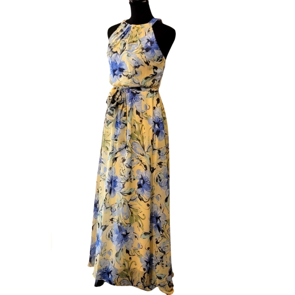 R&K Floral Chiffon Belted Halter Maxi Dress - Picture 2 of 6